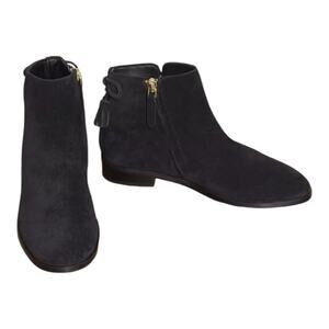 KATE SPADE Saddle Bootie Black Suede Ankle Boots Sz  Side Zip 7 B Tassle $248
